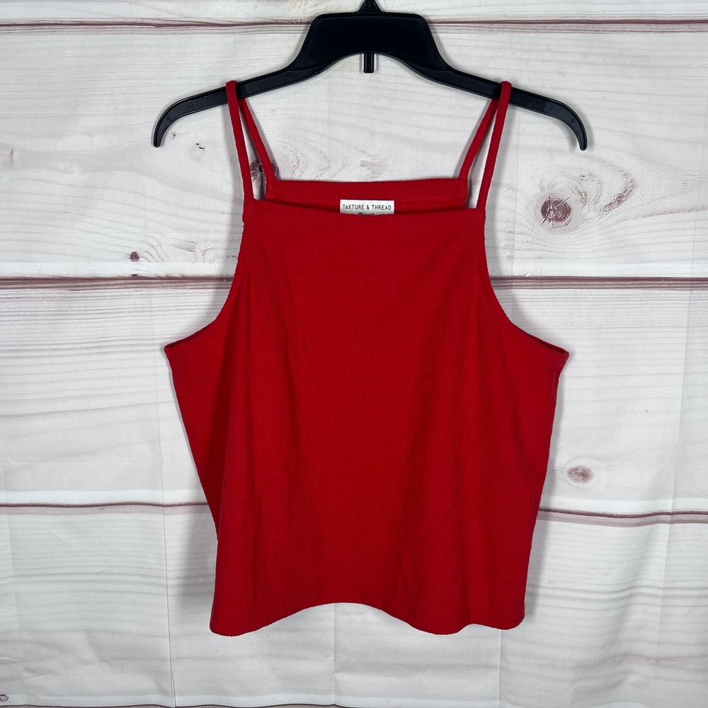 Madewell Camisole Top Women L Red Texture & Thread Tank Square Neck Texture Knit